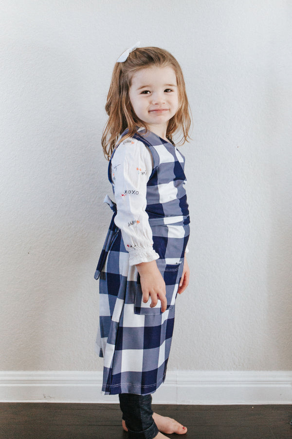 Grow-With-You Kids Buffalo Check Apron in Concord Navy
