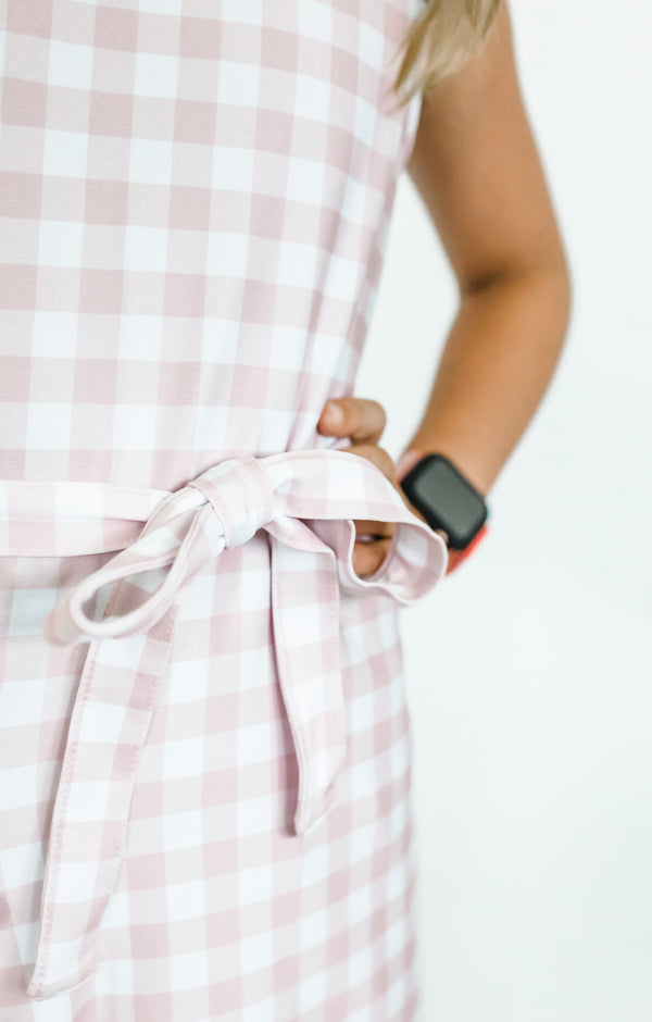 Grow-With-You Kids Gingham Apron in Pink Lemonade